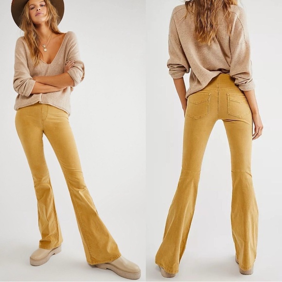 Free People Pants - We The Free / Free People Pull On Corduroy Flare Bell Bottom Pant Hayloft Yellow